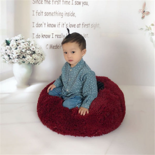 Round Fluffy Cat Bed – Long Hair Plush Winter Nest Pad for Cats & Small Pets