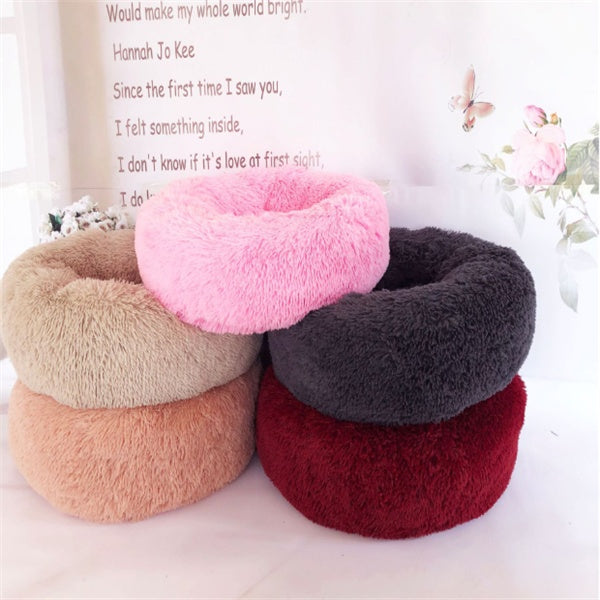 Round Fluffy Cat Bed – Long Hair Plush Winter Nest Pad for Cats & Small Pets