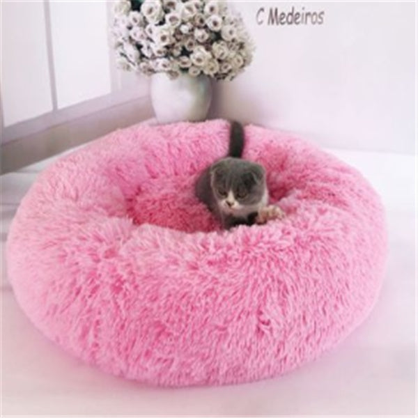 Round Fluffy Cat Bed – Long Hair Plush Winter Nest Pad for Cats & Small Pets