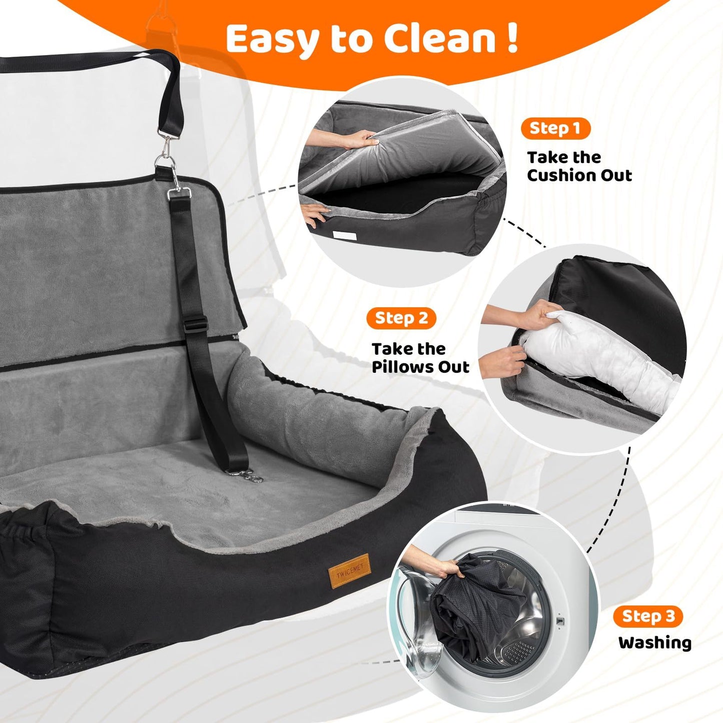 Coral Fleece Dog Booster Seat – Pet Travel Bed with Storage & Clip-On Leash for Large Dogs (70 lbs) or 2 Small/Medium Dogs
