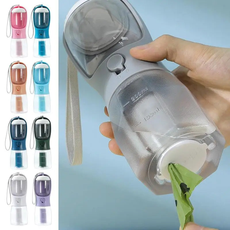 3-in-1 Dog Water Bottle with Food Container & Waste Bag Holder – Portable Pet Travel Cup