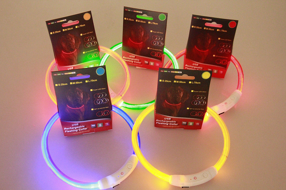USB Rechargeable LED Pet Collar – Light Up Safety Necklace for Night Walking Dogs & Cats