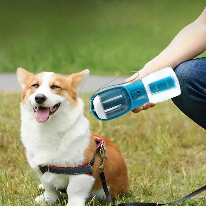 3-in-1 Dog Water Bottle with Food Container & Waste Bag Holder – Portable Pet Travel Cup