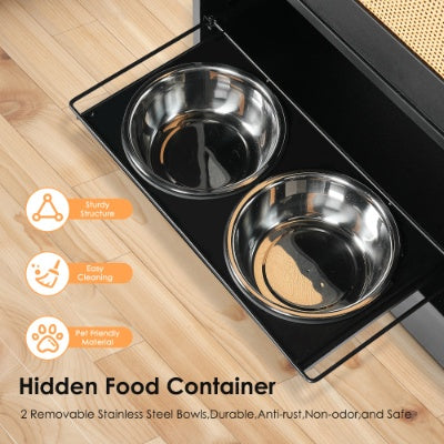 Pet Feeding Station with Storage Cabinet – Elevated Dog Bowls & Hidden Feeder, Black