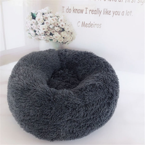 Round Fluffy Cat Bed – Long Hair Plush Winter Nest Pad for Cats & Small Pets