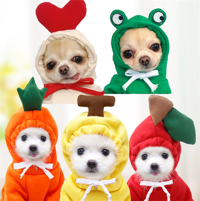 Cute Fruit Dog Clothes – Winter Fleece Hoodie for Small Dogs & Cats
