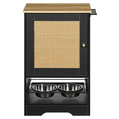 Pet Feeding Station with Storage Cabinet – Elevated Dog Bowls & Hidden Feeder, Black