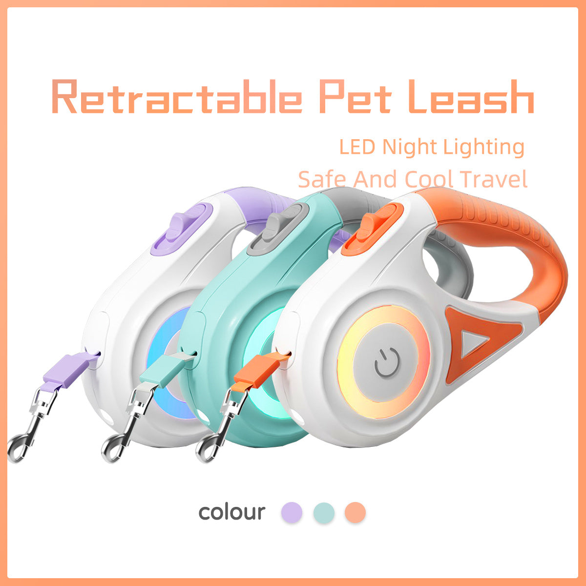 Retractable Dog Leash with Spotlight & Adjustable Collar | Auto Traction Rope for Small & Medium Dogs