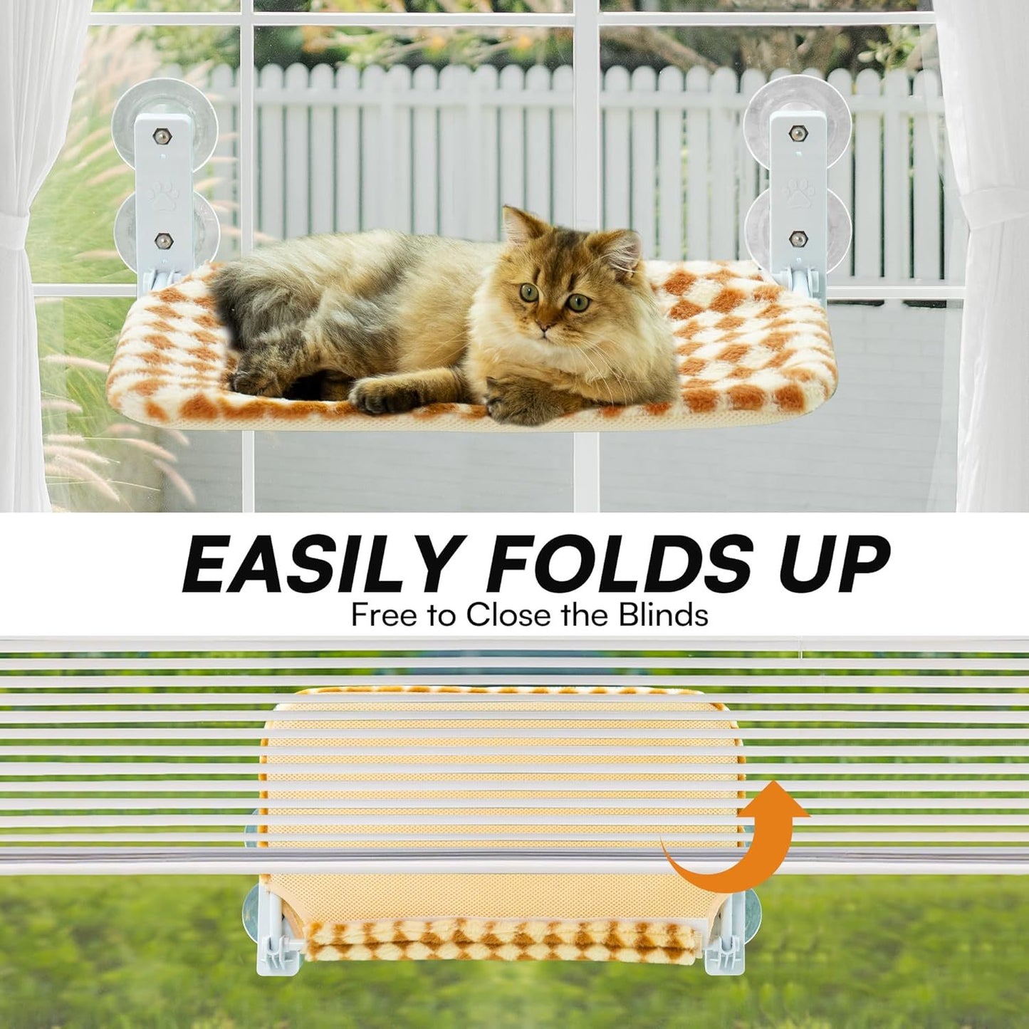 MEWOOFUN Cat Window Hammock – Steel Frame Perch with Strong Suction Cups, Brown, Medium