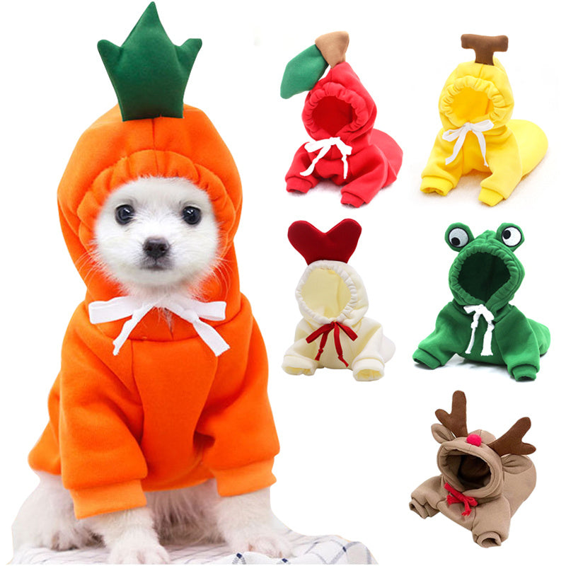 Cute Fruit Dog Clothes – Winter Fleece Hoodie for Small Dogs & Cats