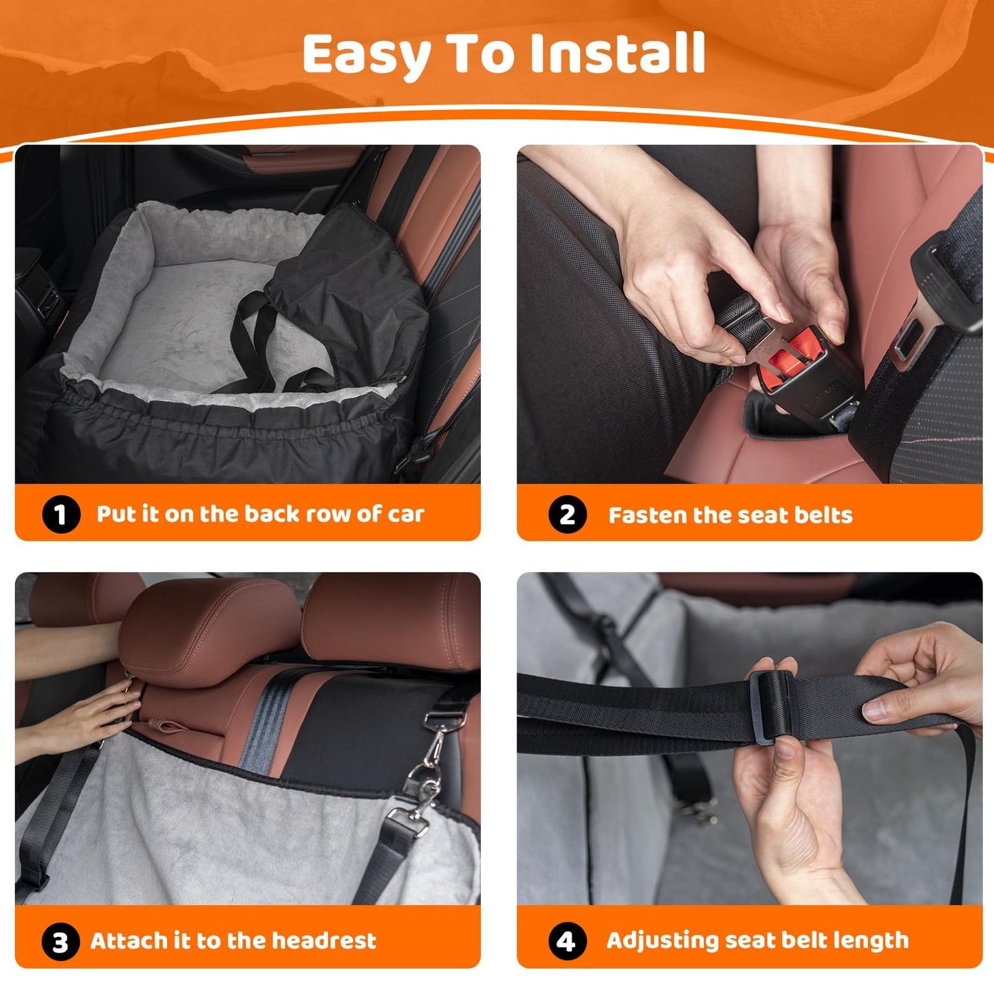 Coral Fleece Dog Booster Seat – Pet Travel Bed with Storage & Clip-On Leash for Large Dogs (70 lbs) or 2 Small/Medium Dogs