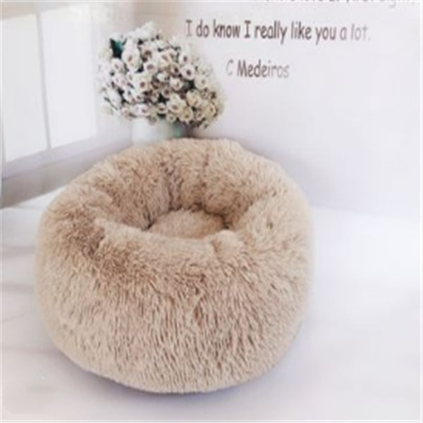 Round Fluffy Cat Bed – Long Hair Plush Winter Nest Pad for Cats & Small Pets