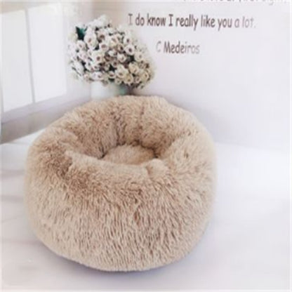 Round Fluffy Cat Bed – Long Hair Plush Winter Nest Pad for Cats & Small Pets
