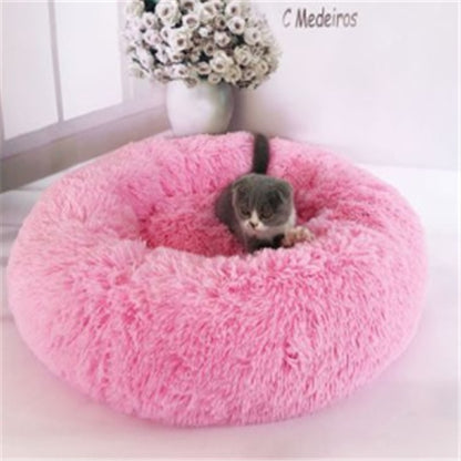 Round Fluffy Cat Bed – Long Hair Plush Winter Nest Pad for Cats & Small Pets
