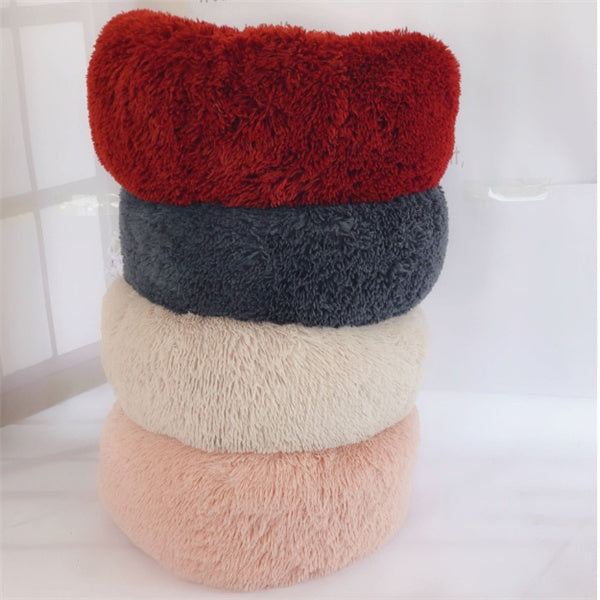 Round Fluffy Cat Bed – Long Hair Plush Winter Nest Pad for Cats & Small Pets