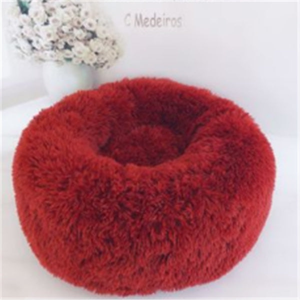 Round Fluffy Cat Bed – Long Hair Plush Winter Nest Pad for Cats & Small Pets