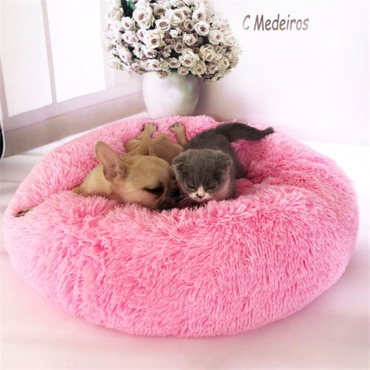 Round Fluffy Cat Bed – Long Hair Plush Winter Nest Pad for Cats & Small Pets