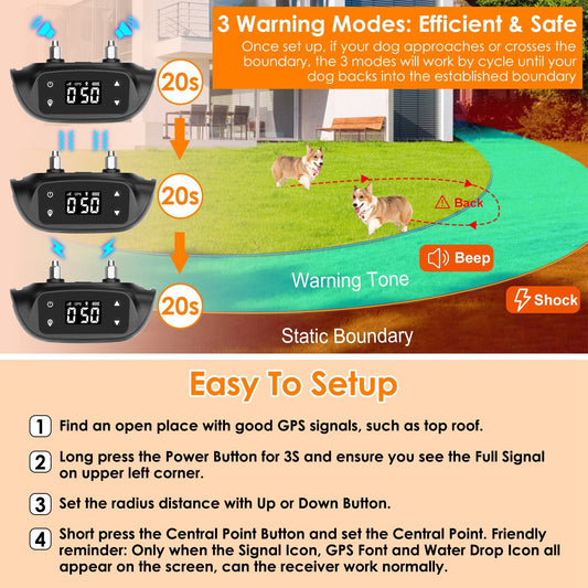 2-in-1 Dog GPS Fence & Tracker – Wireless GPS Dog Collar, 32–2887 FT Radius, IPX6 Waterproof for Small, Medium & Large Dogs