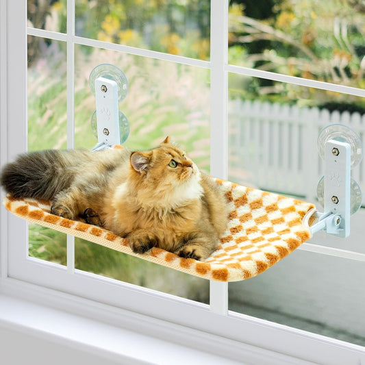 MEWOOFUN Cat Window Hammock – Steel Frame Perch with Strong Suction Cups, Brown, Medium