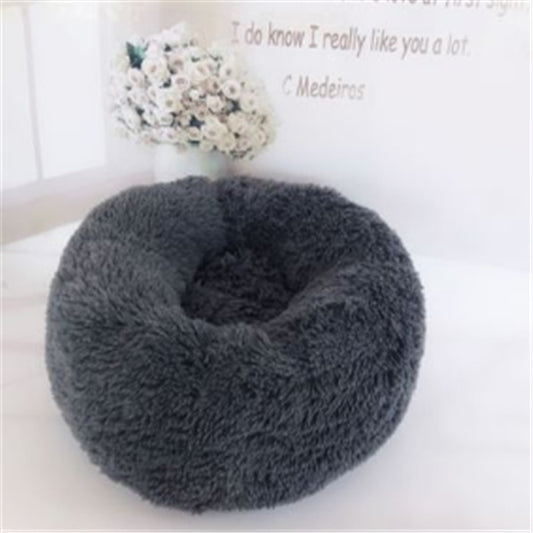 Round Fluffy Cat Bed – Long Hair Plush Winter Nest Pad for Cats & Small Pets