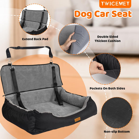 Coral Fleece Dog Booster Seat – Pet Travel Bed with Storage & Clip-On Leash for Large Dogs (70 lbs) or 2 Small/Medium Dogs