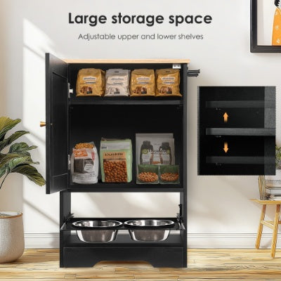Pet Feeding Station with Storage Cabinet – Elevated Dog Bowls & Hidden Feeder, Black