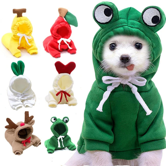 Cute Fruit Dog Clothes – Winter Fleece Hoodie for Small Dogs & Cats