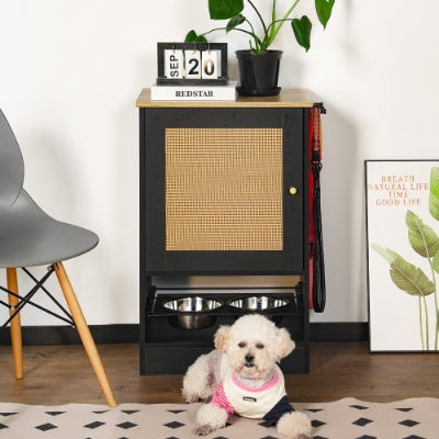 Pet Feeding Station with Storage Cabinet – Elevated Dog Bowls & Hidden Feeder, Black