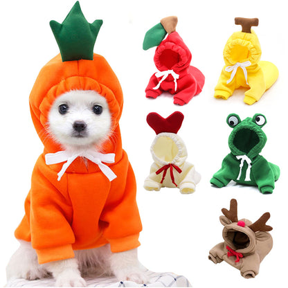 Cute Fruit Dog Clothes – Winter Fleece Hoodie for Small Dogs & Cats