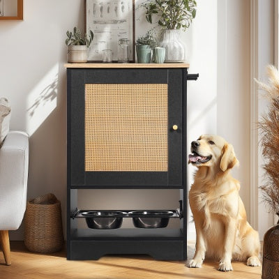Pet Feeding Station with Storage Cabinet – Elevated Dog Bowls & Hidden Feeder, Black