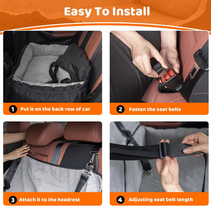 Coral Fleece Dog Booster Seat – Pet Travel Bed with Storage & Clip-On Leash for Large Dogs (70 lbs) or 2 Small/Medium Dogs